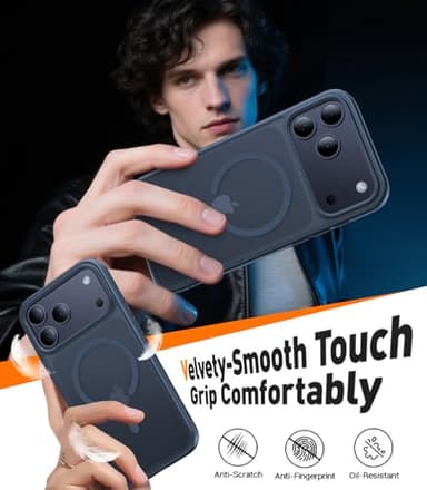 KCQNine Magnetic for iPhone 17 Pro Case,[Anti-Slip][Compatible with MagSafe][Military Grade Drop Protection] Shockproof Protective Translucent Matte Phone Case for iPhone 17 Pro Case,Midnight Blue - Image 7