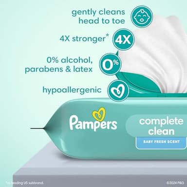Pampers Baby Wipes, Complete Clean Baby Fresh Scented Wipe, Gently Cleans Head to Toe, 72 Total (1 Flip-Top Packs) - Image 3
