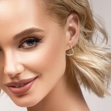 Silver Oval Huggie Hoop Earrings for Women Trendy Spiral Chain Hoop Earrings Handmade Sleeper Earrings - Image 3