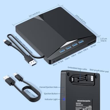 External CD/DVD Drive for Laptop, 7-in-1 DVD Player for Laptop USB 3.0 Portable Burner with SD/TF Card Reader & 4-Port USB Hub, Compatible with Windows, Mac OS, Linux (7 in 1) - Image 7