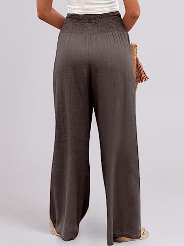 ANRABESS Women Linen Palazzo Pants Summer Boho Wide Leg High Waist Casual Lounge Pant 2025 Beach Travel Vacation Outfits Coffee X-Large - Image 8