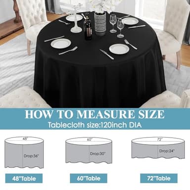 Vidafete 2 Pack 120inch Round Tablecloth Polyester Table Cloth，Stain Resistant and Wrinkle Polyester Dining Table Cover for Kitchen Dinning Party Wedding Rectangular Tabletop Buffet Decoration (Black) - Image 2