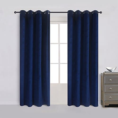 Cherry Home Set of 2 Velvet Flannel Room Darkening Blackout Curtains Panels Drapes Grommet 52 Wide by 108 Long Navy Royal Blue for Living Room - Image 1