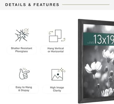 MCS Studio Gallery Classic 13x19 Picture Frame Black Woodgrain Engineered Wood, Vertical & Horizontal Wall Hanging Large Picture Frame for Photos, Posters & Art Prints (1-Pack - Image 7