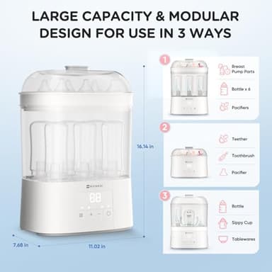 Bottle Sterilizer and Dryer, HIYAKOI Electric Steam Baby Bottle Sterilizer and Dryer, All-in-One Sterilizer 2 Layers Large for Baby Bottles, Parts & Other Newborn Essentials - HEPA Filtration - Image 2