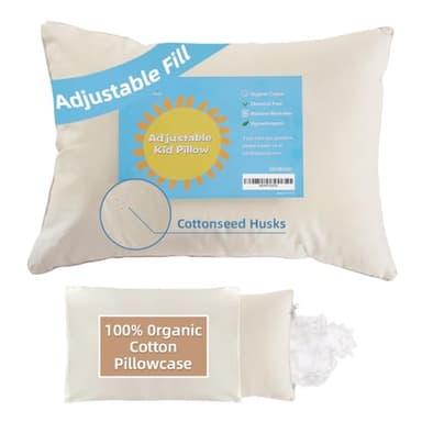LOFE Organic Toddler Pillow with Pillowcase - 13x18 Toddler Pillow with 100% Organic Cotton Shell, Adjustable Loft Organic Kid Plilow, Machine Washable, Soft, Perfect for Kids&Toddler&Children - Image 1