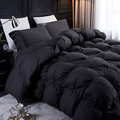 Three Geese Pinch Pleat Waterfowl Feathers and Down Comforter Queen Size Duvet Insert, 1200TC 100% Cotton Fabric, Premium All Seasons BlackGrey Warm Hotel Comforter with 8 Tabs. - Image 3