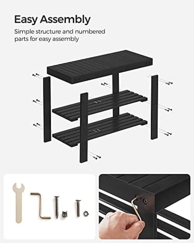 SONGMICS Shoe Rack Bench, 3-Tier Bamboo Shoe Storage Organizer, Entryway Bench, Holds Up to 286 lb, 11.3 x 27.6 x 17.8 Inches, for Entryway Bathroom Bedroom, Ink Black ULBS04H - Image 8