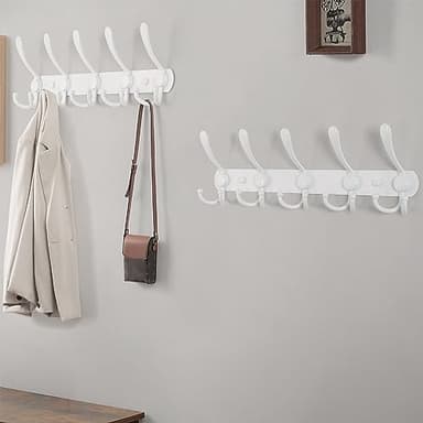 Dseap Wall Mounted Coat Rack - 5 Tri Hooks, Heavy Duty, Stainless Steel, Metal Coat Hook Rail for Coat Hat Towel Purse Robes Mudroom Bathroom Entryway (White, 2 Packs) - Image 4