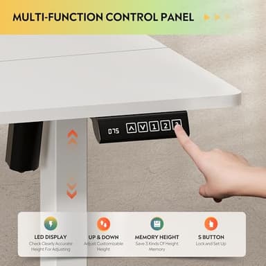 DEVAISE 48 Inch Electric Standing Desk, 3 Adjustable Height Stand up Desk for Home Office, Ergonomic Sit to Stand Desk with LED Touchscreen，Headphone Hook, 3 Memory Preset Computer Desk (White) - Image 5