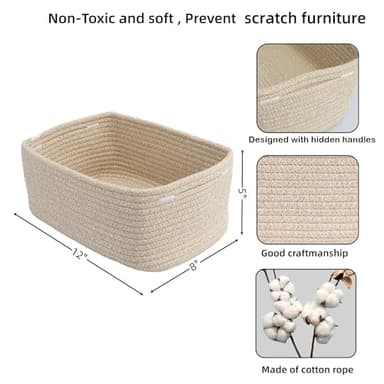 XUANGUO Small Woven Storage Baskets 12“X8”X5“ Decorative Rope Bins for Organizing Shelves, Closets, and Toys, Empty Gift Baskets, Cute Organizer Basket for Home and Office (oatmeal, regular) - Image 2