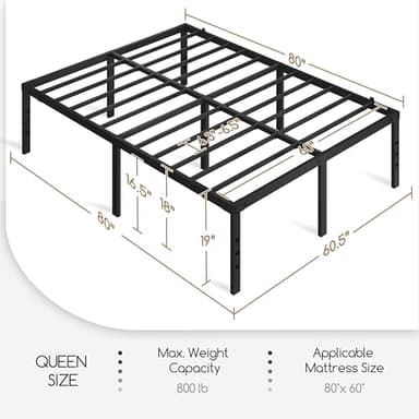 Yaheetech 18 Inch Tall Metal Bed Frame Queen Platform Bed Frame with Storage Space,Sturdy Slat Support,Easy Assembly,No Box Spring Needed,Black - Image 2