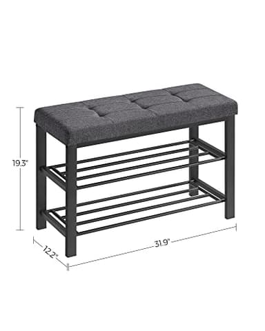 SONGMICS Shoe Bench, Storage Bench, Entryway Bench with Cushion, Shoe Shelf with Seat, Space-Saving, Modern Style, for Living Room, Bedroom, Hallway, Dark Gray and Ink Black ULBS57GYZ - Image 3