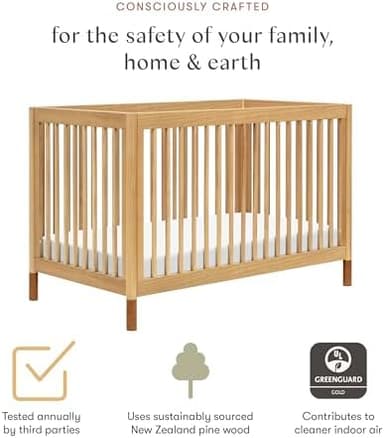 Babyletto Gelato 4-in-1 Baby Crib Convertible to Wooden Toddler Bed, Daybed & Full-Size Bed, GREENGUARD Gold Certified - Made of 100% Solid Wood, Includes Toddler Conversion Kit - Honey with Vegan Tan - Image 6