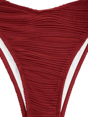 ZAFUL Women Strapless Textured Bandeau Bikini 2 Piece Swimwear Cheeky Solid Lace up Bathing Suits(1-Red,M) - Image 7