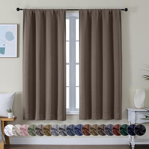 Simplebrand Ava Brown Blackout Curtains for Bedroom 63 Inch Length 2 Panels Set, Solid Thermal Insulated Energy Saving Rod Pocket Window Treatment Curtains Blackout Drapes, W40 x L63 Inch, Brown - Image 1