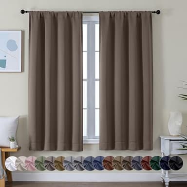 Simplebrand Ava Brown Blackout Curtains for Bedroom 63 Inch Length 2 Panels Set, Solid Thermal Insulated Energy Saving Rod Pocket Window Treatment Curtains Blackout Drapes, W40 x L63 Inch, Brown - Image 1