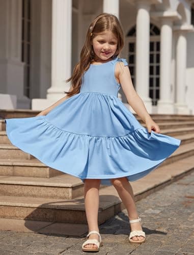 Arshiner Little Girl Dresses Toddler Light Blue Summer Backless Dress Casual Flower Girl Sundress 3-4T Blue Toddler Twirly Dresses for Girls - Image 6