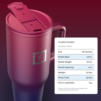 IRON °FLASK Co-Pilot Insulated Mug w/Straw & Flip Cap Lids - Cup Holder Bottle for Hot, Cold Drink - Leak-Proof - Water, Coffee Portable Travel Mug - Dark Rainbow, 40 Oz - Image 8