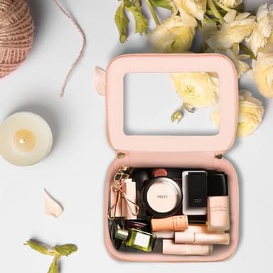 Prite Clear Makeup Bag Cosmetic Organizer Case Waterproof Travel Toiletry Bag Skincare Pouch with Golden Zipper(Pink) - Image 7