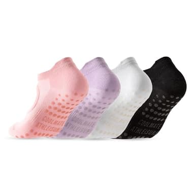 CoolMate Pilates Socks with Grips for Women, Yoga Socks, Crew Non Slip Women for Workout, Barre, Pilates Gifts (US, Numeric, 6, 10, Regular, Regular, 4 Pairs Open Top Pink/White/Light Purple/Black) - Image 7