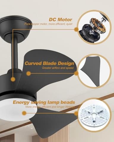 Hisummer 28 Inch Black Ceiling Fan with Light and Remote, Small Modern Reversible 6-Speed Fan for Bedroom, Kitchen, Patio, Indoor/Outdoor - Image 9