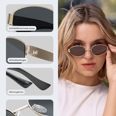 livho Retro Polarized Sunglasses - UV400 Protection, Oval Shape, Metal Frames - Matching Soft Case Inlcuded - Image 4