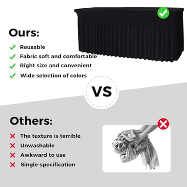 Babenest 1Pack 6FT Black Spandex Table Skirt for Rectangle Tables, Wrinkle Resistant RufflesTable Cover for Trade Show, Parties, Birthday, Wedding, Banquets - Image 7