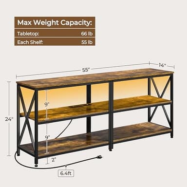 Yaheetech TV Stand with Power Outlet, Industrial Entertainment Center with LED Lights for 65 Inch TV, 3 Tiers Tv Console with Charging Station for Living Room, Media Console with Shelves, Rustic Brown - Image 4
