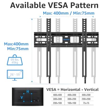 Fixed TV Wall Mount for Most 26-55 Inch LED, LCD and Plasma TVs, Low Profile & Space Saving Flat TV Bracket with Quick Release Lock Max VESA 400x400mm up to 99 lbs Fits 12"-16" Wood Studs MU0013 - Image 5