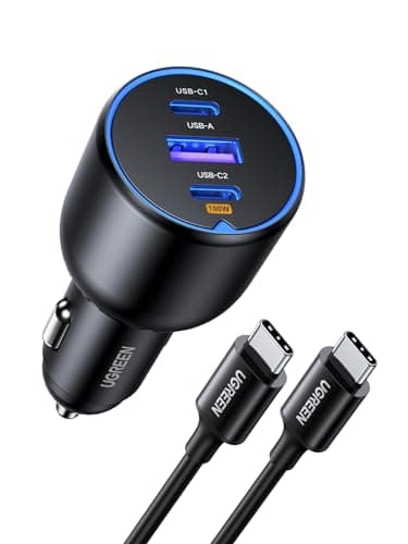 UGREEN 130W USB C Car Charger, PD 100W +PD 30W Type C Car Charger Adapter Compatible with iPhone 17/17 Air/17 Pro/17 Pro Max/16/15/14/13/12 Series, Galaxy S24 S23 Ultra, iPad, MacBook, and More - Image 1