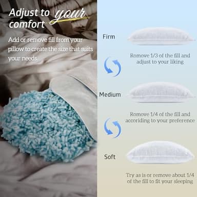 BETU Cooling Pillow Queen Size, Shredded Memory Foam Cool Pillow for Hot Sleepers, Adjustable Firm Soft Support Bed Pillows Perfect for Back Neck Pain and Side Sleeping with Pillow Case Cover, White - Image 6
