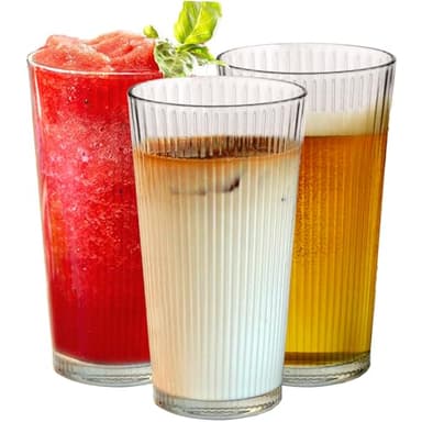 Le'raze Set of 10 Drinking Glasses, 16oz Ribbed Clear Glass Cups - Dishwasher Safe Heavy Base Tall Beer Glasses, Perfect for Iced Tea, Water, Juice, Wine, Bar Cocktails, and Everyday Use. - Image 1
