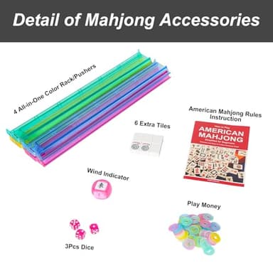 GUSTARIA American Mahjong Tile Set, 166 Premium White Tiles, 4 All-in-One Color Rack/Pushers, Complete Mahjong Game Set Red Carrying Bag - Image 3