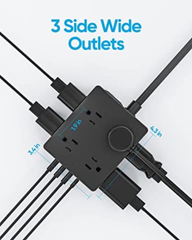 Surge Protector Power Strip, Olcorife Ultra Thin Flat Plug Extension Cord 5ft, 8 Outlets 4 USB Ports(1 USB C), Flat Wall Plug Outlet Extender, College Dorm Room Essentials, Black - Image 5