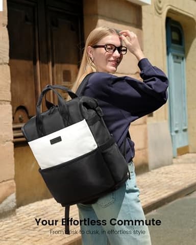 LOVEVOOK Laptop Backpack for Women, 15.6 Inch Teacher Backpack for Work Travel for School College Bookbag for Teen Girls Waterproof Computer Bag Purse Nurse Business, Black-Beige-Grey - Image 2