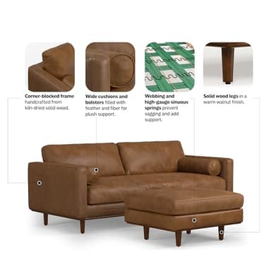 SIMPLIHOME Morrison Mid-Century Modern 89 inch Wide Sofa with Ottoman Set in Caramel Brown Genuine Leather for the Living Room and Family Room - Image 4