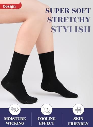 Hugh Ugoli Womens Rayon derived from Bamboo Dress Socks, Crew Soft Thin Calf Socks for Business, Trouser & Casual, Black, 3 Pairs, Shoe Size: 6-9 - Image 3
