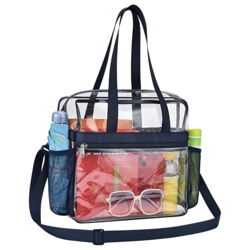 Lyingflat Clear Bag for Stadium Events, 12x6x12 Stadium Approved Clear Tote Bag with Adjustable and Detachable Strap, Navy - Image 1
