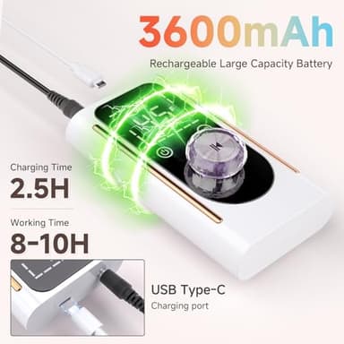 Nail Drill, Portable Electric Nail File 45000RPM, Rechargeable Nail Drill Professional with Bits & Base, for Acrylic Gel Nails, E-File Machine, Manicure Polishing, for Salon Home, White - Image 5