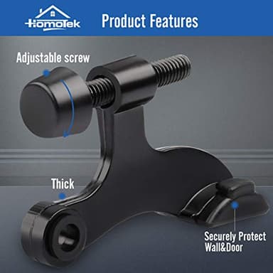 HOMOTEK 6 Pack Hinge Pin Black Door Stopper,Adjustable Deluxe Heavy Duty Door Stopper 2-1/2"x1-3/4”,with Black Rubber Bumper Tips - Image 2