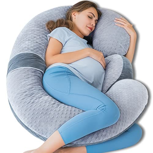 QUEEN ROSE Pregnancy Pillows, E Shaped Full Body Pillow for Sleeping, with Pregnancy Wedge Pillow for Belly Support, 60 Inch Maternity Pillow for Side Sleeper, Grey Velvet - Image 1