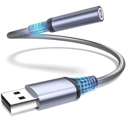 USB to 3.5mm Jack Audio Adapter, Audio Aux Cable External Stereo Sound Card, USB-A to 3.5mm TRRS Female Headset for PS4/PS5/Headphone/Mac/Linux/PC Windows/Laptop/Desktops/Docking Station/iOS (Gray) - Image 1