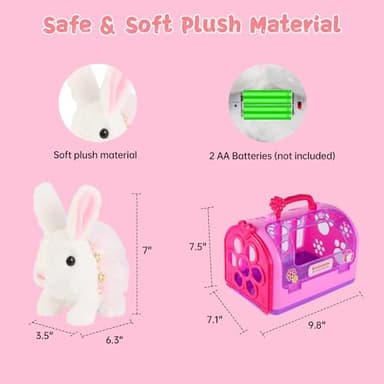 Easter Realistic Bunny Toys - 14-Piece Rabbit Toys with 6" Plush Bunny, Sounds, Hopping and Walking Action, Wiggling Ears, Twitching Nose & Rabbit Cage - Ideal Gift for Girls, Toddlers, Easter - Image 7