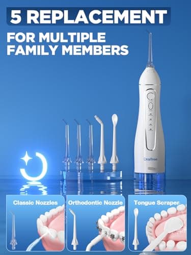 Oralfree Water Dental Flosser Cordless for Teeth Cleaning - 4 Modes Oral Irrigator 300ML Braces Flossers Cleaner, Rechargeable Portable IPX7 Waterproof Powerful Battery for Travel Home - Image 8