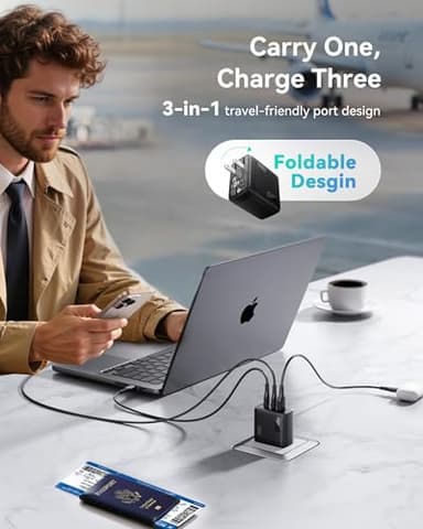 INIU USB C Charger Block, 3-Port 65W PD Fast Charging, Compact Type C Wall Charger with Foldable Plug, GaN Tech, for MacBook Pro/Air, iPhone 17, Samsung S25, iPad Pro, Laptop, Multiple Devices etc - Image 4