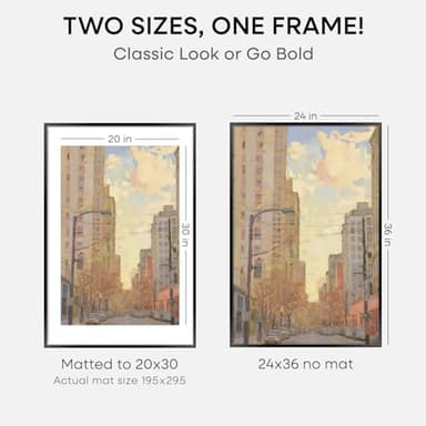 Homeforia 24x36 Picture Frame Black, High End Metal 24 x 36 Large Poster Frames with Mat 20 by 30 inch Photo, 24x36 Thin Frame Matted to 20x30 in Print, 36x24 Frame, Tempered Glass, Wall Kit, Set of 1 - Image 2