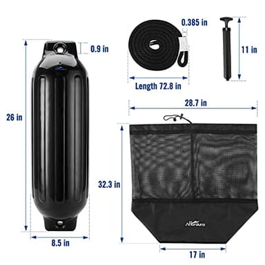 Affordura Boat Fender 4 Pack Boat Bumpers Fenders 8.5 Inch with 4 Ropes, Boat Bumpers for Pontoon Boat Fenders Inflatable (Black) - Image 7