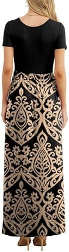 GRECERELLE Women Summer Crew Neck Casual Short Sleeve Solid Floral Print Long Maxi Dress with Pockets - Image 5