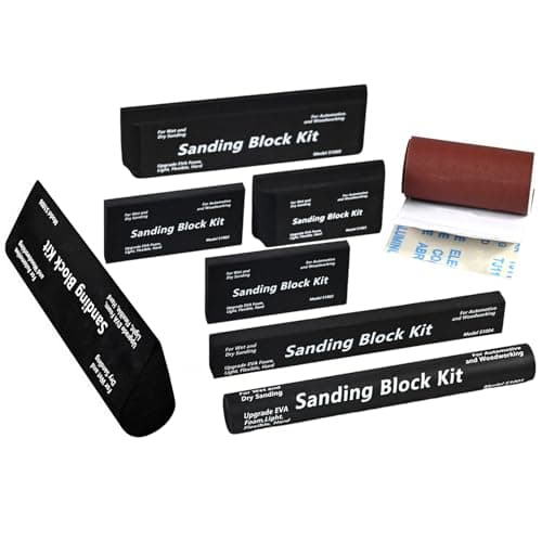 AF44L Sanding Block Kit 7 PieceTearBlock and Sandpaper,Flexible EVA Foam Wet or Dry Sanding Blocks Kit for Automotive Sanding or Woodwork Sanding,Light,Hard,Black,Flexible - Image 1
